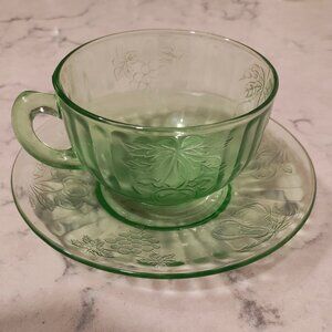 Vintage Depression Uranium Glass - Cup & Saucer